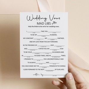 Mad Libs Wedding Vow Mad Lib Bridal Shower Game Printable Minimal Kraft Paper Rustic Woodsy Modern Black White NOT Editable B3 image 3