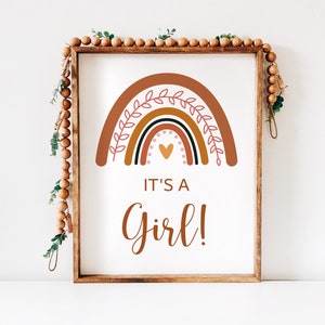 Its a Girl Sign Rainbow Baby Shower Boho Rainbow Theme Boho Baby Shower Earth Tone Muted Rainbow Printable Sign NOT Editable C6 image 1