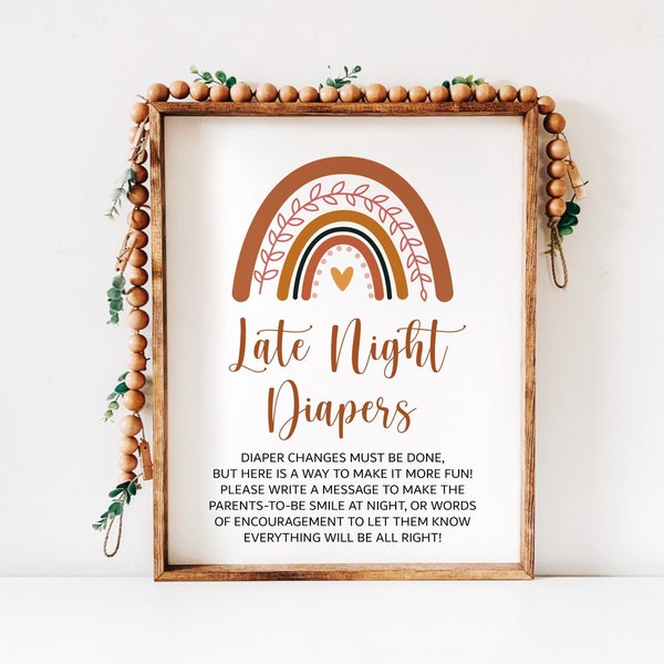 Late Night Diapers Sign Rainbow Baby Shower Sign Boho Baby Shower Boho Rainbow Modern Earth Tone Terracotta Printable NOT Editable C6