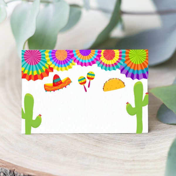 Fiesta Food Label Bearbeitbare Buffet-Food-Zelt-Tischkartenvorlage Druckbares Taco-Kaktus-mexikanisches Thema Sofortiger Download C36