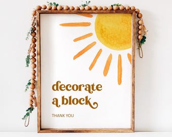 Sun Baby Shower Decorate A Block Sign Here Comes The Son Baby Shower Boho You Are My Sunshine Baby Shower Printable  0118