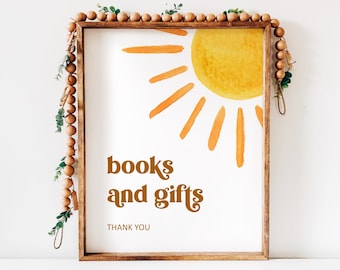 Signe de livres et de cadeaux Sun Shower de bébé soleil : voici le fils Baby Shower Sunshine Baby Shower imprimable, pas modifiable 0118