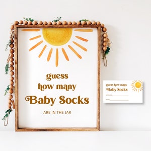 Sun Baby Shower Guess How Many Baby Socks Game Here Comes The Sun You are My Sunshine Boho Baby Shower Game Printable NOT Editable 0118