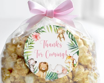 Printable Safari Favor Tags – Round Jungle Animal Thank You Labels for Baby Shower or Birthday  0127