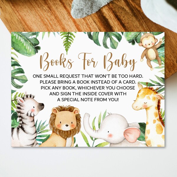 Jungle Baby Shower Books for Baby Card Book Request Card Jungle Theme Safari Animals Baby Shower Printable NOT Editable C94