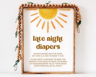 Sun Baby Shower Late Night Diapers Sign Here Comes The Sun Retro You are My Sunshine Boho Baby Shower Game Printable NOT Editable 0118