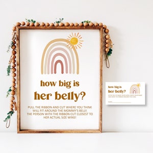 How Big Is Mommy's Belly Game Sign Neutral Rainbow Baby Shower Boho Sunshine Baby Shower Sun Baby Shower Game Printable NOT Editable 0118 image 1