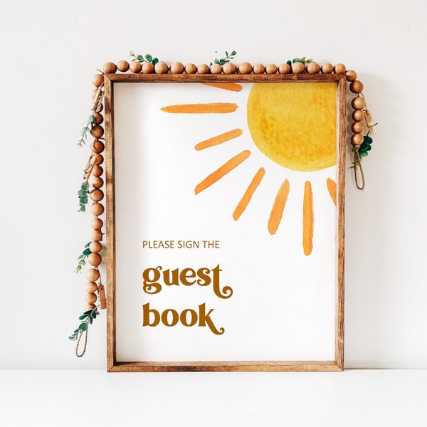 Sun Party Guest Book Sign First Trip Around The Sun You Are My Sunshine Boho Birthday Baby Shower Decor Printable NOT Editable 0118
