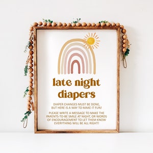 Late Night Diapers Sign Rainbow Sunshine Baby Shower Boho Baby Shower Sign Printable NOT Editable 0118
