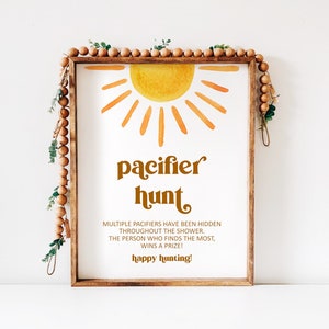 Sun Baby Shower Pacifier Hunt Game Here Comes The Son Retro You are My Sunshine Boho Baby Shower Game Printable NOT Editable 0118