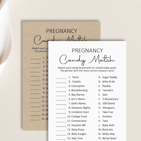 How Sweet It Is Pregnancy Candy Match Game Baby Shower Game Printable Rustic Boho Kraft Minimal Woodland Baby Shower NOT Editable C3