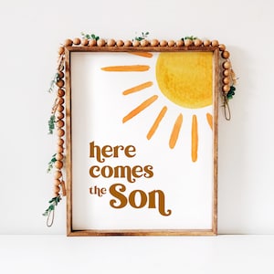 Here Comes The Son Sign 8x10 Printable Sun Baby Shower Retro Boho Sunshine Baby Shower Decor Digital Wall Art NOT Editable 0118