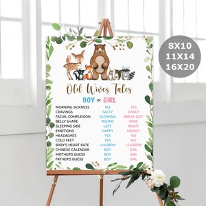 Old Wives Tales Sign Woodland Baby Shower Gender Reveal Party Greenery Woodland Animals Guess Boy or Girl Game Printable NOT Editable 0120