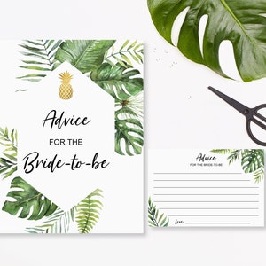 Hawaiian Luau Bridal Shower Consigli Consigli Consigli per la sposa Carte e cartello Oro ananas Foglie di palma tropicale NON modificabili B82