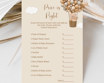 Teddy Bear The Price Is Right, We Can Bearly Wait Bear Baby Shower Game Printable C14