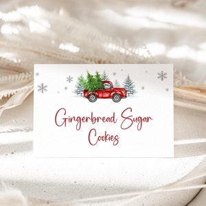 Editable Christmas Holiday Party Food Label Place Card Buffet Table Card Food Tent Card Printable Template Corjl 0135