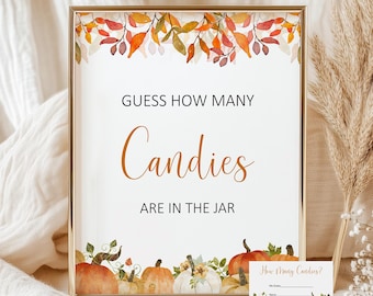 Guess How Many Candies Game – Fall Pumpkin Party or Baby Shower Printable Card 0117