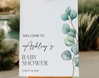 Editable Eucalyptus Baby Shower Welcome Sign Template Gender Neutral Baby Shower Minimal Greenery Baby Shower Poster Printable Corjl 0133