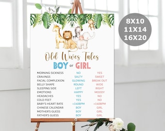 Old Wives Tales signe Jungle Safari sexe révéler Party Game Zoo animaux sauvages Baby shower jeu signe imprimable, pas modifiable 0127