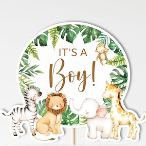 PRINTABLE Jungle Animals Centerpieces Jungle Baby Shower It&#39;s A Boy Safari Diaper Cake Decorations Cake Topper NOT Editable 0127
