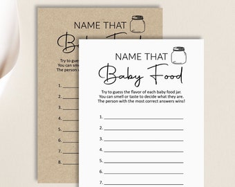 Name That Baby Food Guess Baby Food Baby Shower Game Printable Rustic Boho Kraft Modern Minimal Woodland Baby Shower NOT Editable C3