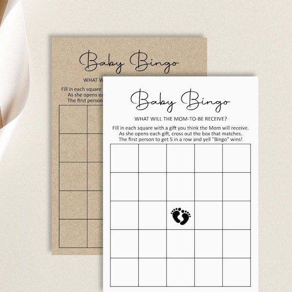 Baby Shower Bingo Baby Bingo Cards Baby Shower Game Printable Rustic Boho Kraft Modern Minimal Woodland Baby Shower NOT Editable C3