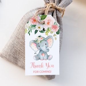 Elephant Baby Shower Thank You Tags Favor Tags Gift Tags Pink Elephant Girl Baby Shower Printable NOT Editable  0121