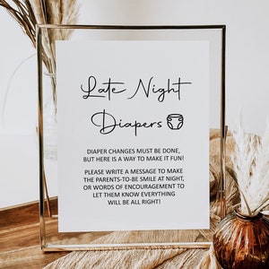 Late Night Diapers Sign, Diaper Thoughts, Diaper Message, Diaper Saying, Minimalist Baby Shower, Boho Baby Shower Game Printable C3