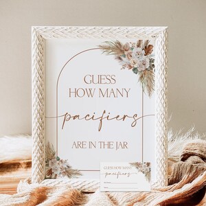 Errate, wie viele Schnuller Spiel Boho Baby Shower Spiel Gender Neutral Baby Shower Floral Pampas Baby Shower Game Printable NICHT bearbeitbar 0142