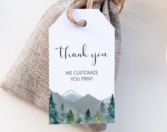 Thank You Tags Favor Tags Winter Woodland Mountains Adventure Bridal Shower Baby Shower Gift Tags Personalized Tags Digital File A89 B96 C90