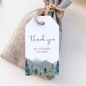 Thank You Tags Favor Tags Winter Woodland Mountains Adventure Bridal Shower Baby Shower Gift Tags Personalized Tags Digital File A89 B96 C90