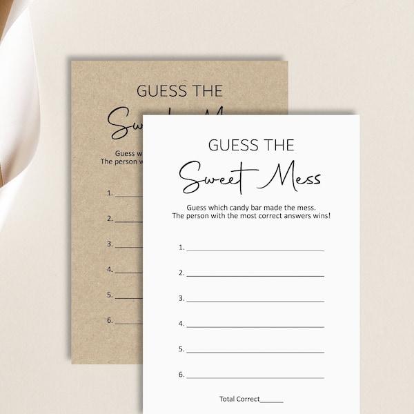 Guess The Sweet Mess Dirty Diaper Baby Shower Game Printable Rustic Boho Kraft Modern Minimal Woodland Baby Shower NOT Editable C3