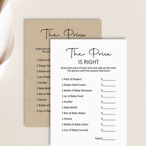 Price Is Right Game Baby Shower Game Minimalist Baby Shower Calligraphy Boho Baby Shower Printable NOT Editable C3