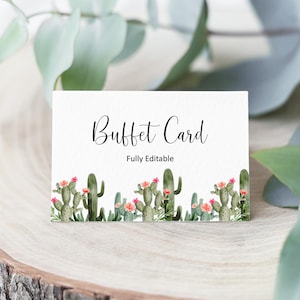 Cactus Fiesta Buffet Editável Cartão de Comida Etiqueta de Comida Placa de Comida Cartão de Mesa Tenda Modelo de Cartão de Lugar Corjl B94 C92