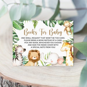 Jungle Babyshower Boeken voor Baby Kaart Boek Verzoekkaart Jungle Thema Safaridieren Babyshower Afdrukbare NIET-bewerkbare 0127