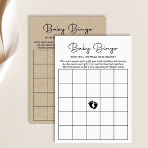 Baby Shower Bingo Baby Shower cartes Jeu de baby shower imprimable Boho rustique Kraft Shower de bébé boisé minimaliste moderne non modifiable C3