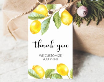 Thank You Tags Lemon Citrus Theme Favor Tags Lemon Baby Shower Bridal Shower Birthday Party Tags Personalized Printable File A4 B5 C5