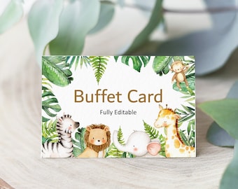 Editable Jungle Safari Animals Place Cards Tent Cards Food Labels Table Name Cards Printable Corjl 0127