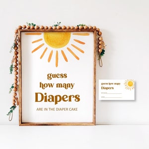 Sun Baby Shower Guess How Many Diapers Game Here Comes The Son Retro You are My Sunshine Baby Shower Game Printable NOT Editable 0118