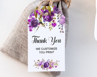 Purple Floral Thank You Tags Custom Favor Tags Printable Digital File Purple Bridal Shower Baby Shower Birthday Gift Tags A73 A78 B71 C68