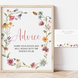 Consejos de baby shower de flores silvestres para que los padres sean tarjeta y signo bebé en flor jardín baby shower floral baby shower imprimible NO editable 0123
