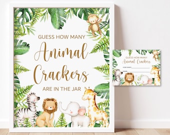 Guess How Many Animal Crackers Game Jungle Baby Shower Jungle Animals Safari Baby Shower Game Printable NOT Editable 0127
