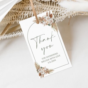 Editable Boho Thank You Tag Template Sage Green Shower Favor Tag Boho Shower Gender Neutral Baby Shower Tag Printable Corjl 0142