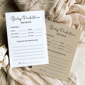 Minimalistische BabyVorhersagen und Ratschläge Karte Babypartyspiel Einfache Kalligraphie Rustikal Boho Babypartyspiel Druckbar NICHT bearbeitbar C3