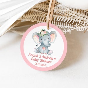 CUSTOM Elephant Thank You Tags Pink Elephant Baby Shower Birthday Party Favor Tag Round Sticker Label Printable File 0121