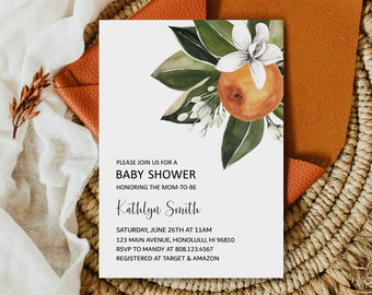 CUSTOM Citrus Orange Baby Shower Invitation Gender Neutral Summer Baby Shower Invite Printable 0125