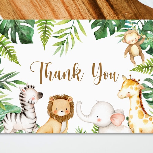 Cute Little Jungle Animals Personalized Birthday Party Thank You Cards Cute Little Jungle Animals Personalized Birthday Party Thank You Cards
