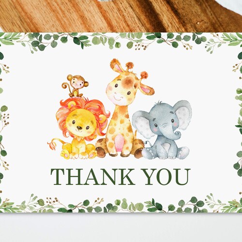 Safari Baby Shower Thank You Cards Jungle Baby Shower Thank Etsy