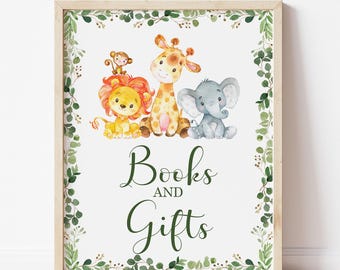 Books and Gifts Sign Jungle Baby Shower Gift Table Sign Printable Safari Baby Shower Decorations  0128