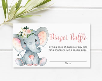 Diaper Raffle Tickets Elephant Baby Shower Pink & Gray Elephant Baby Shower Game Printable Blush Pink Floral NOT Editable 0121